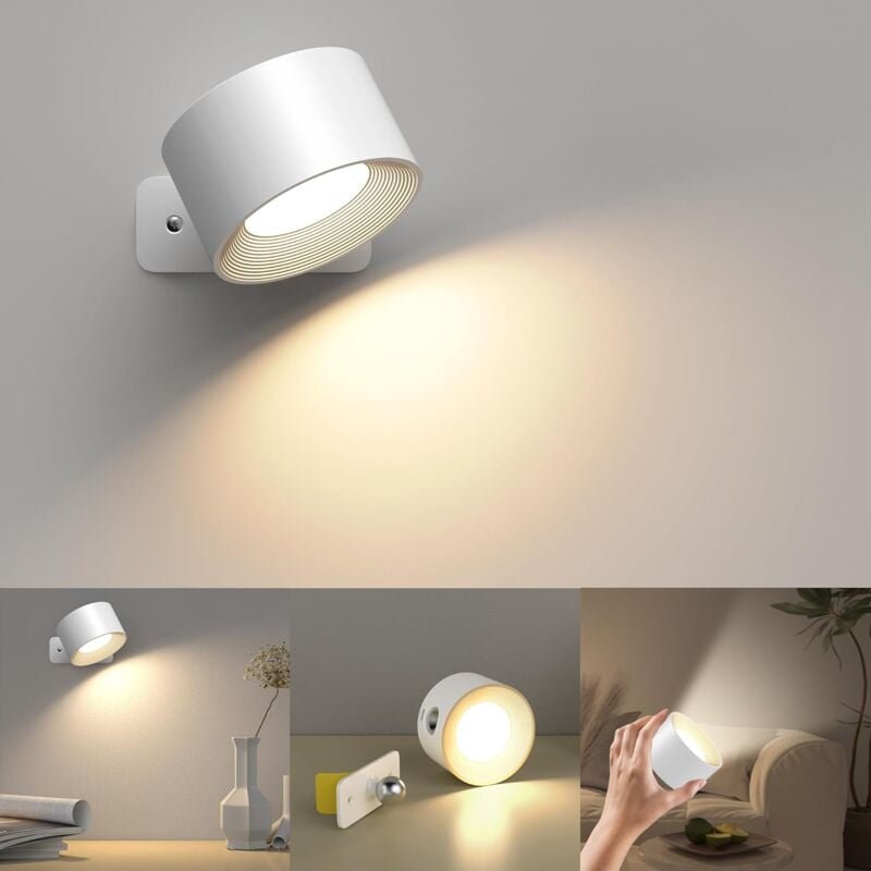 Thumbnail - Wandleuchte für den Innenbereich, Wandlampe mit USB-Ladefunktion, 3 Farben und 3 Stufen, 360° drehbare led für den Innen...