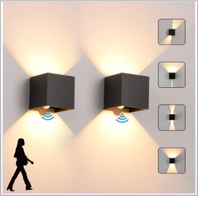 Stück 6W LED Wandleuchte mit Bewegungsmelder, Warmweiß 3000K, Wasserdicht IP65, Einstellbarer Abstrahlwinkel, Schwarz