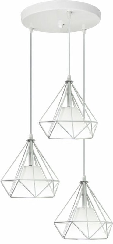 Pendelleuchte Diamant, 3 Flammig Industri Stil Hängelampe mit Lampenschirm, Kronleuchter mit Ø20cm Eisen Käfig Edison E2...