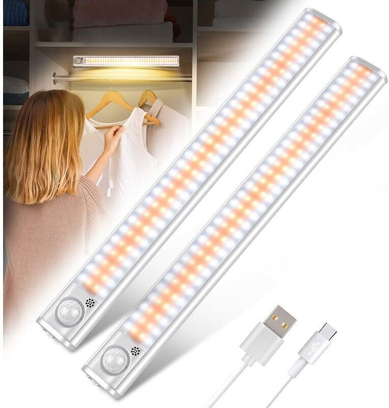 120 LED-Schrankleuchten mit Bewegungsmelder, Schranklicht, kabellos, magnetisch, über USB wiederaufladbar, dimmbar, trag...