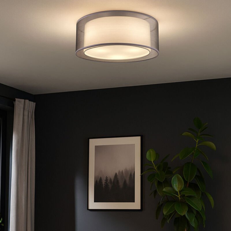 Globo Lighting - led Deckenleuchte grau rund Deckenleuchte Stoff satiniert Lampe Textil Wohnzimmer, Metall Stoffschirm, ...