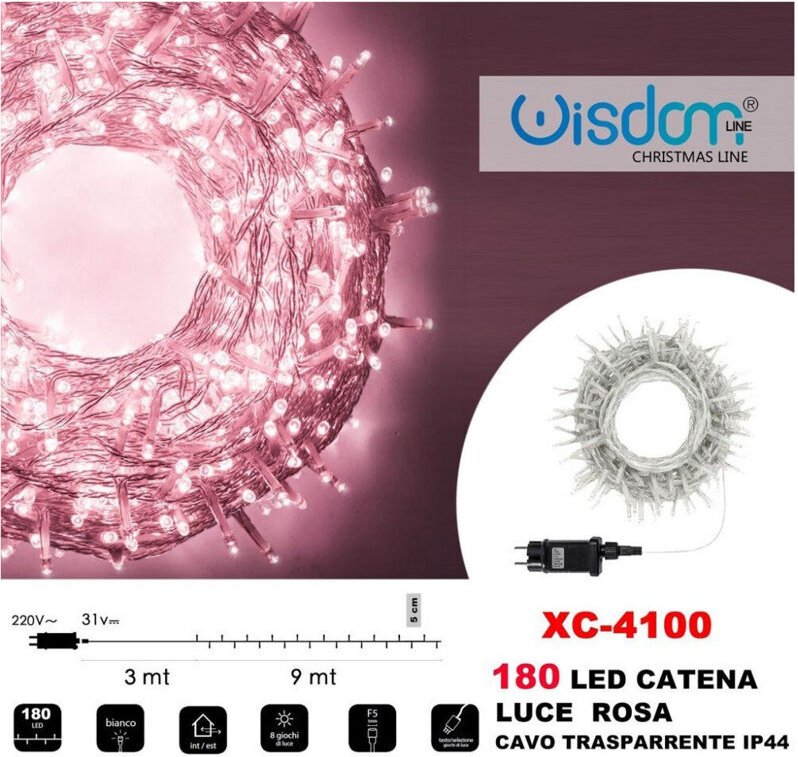 Trade Shop Traesio - Trade Shop - lichterkette 180 led lichter glühwürmchen rosa licht transparentes kabel IP44 XC-4100 ...
