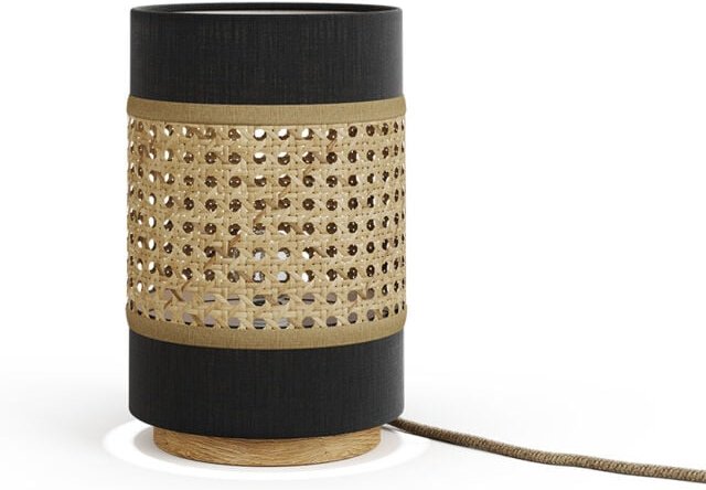 Tischlampe Morten, Rattan/Schwarz, 17.5 x 26.5 cm, Vicco