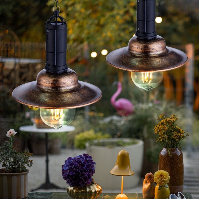 Thumbnail - Led Solarlampe Hängeleuchte Balkonlampe Industrial Außenleuchte Laterne, Metall dunkel Glas klar, DxH 15,5x50 cm, 2er Se...