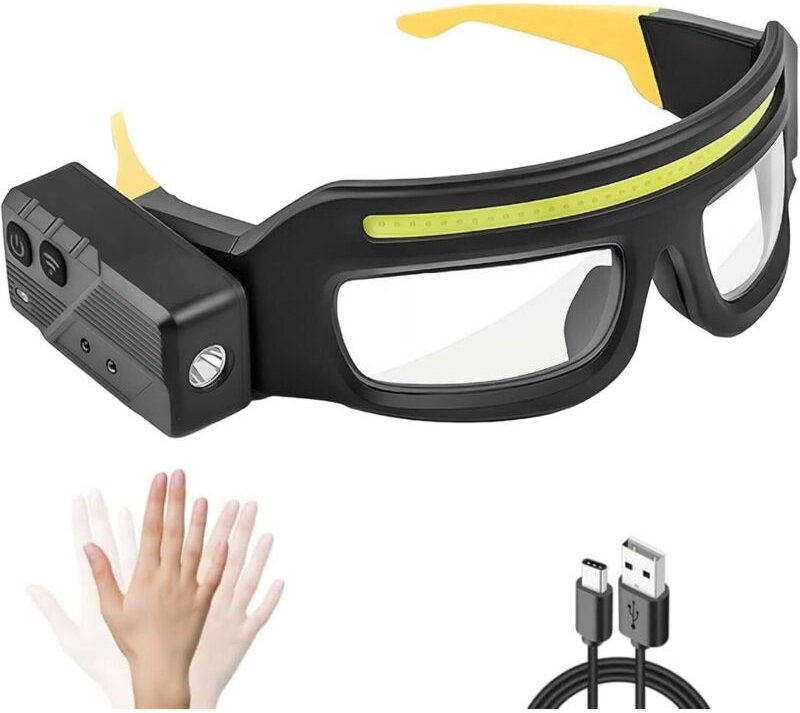 Wiederaufladbare LED-Scheinwerferbrille – Bewegungssensor und Touch-Steuerung, 5 Modi, USB-C-Anschluss, 350–500 lm, IPX4...