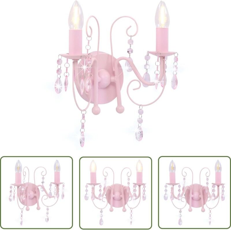 Wandleuchte mit Perlen Rosa 2 × E14-Fassungen - Wandleuchte - Rosa - Deko Leuchte - Wohnzimmer Beleuchtung - Schlafzimme...