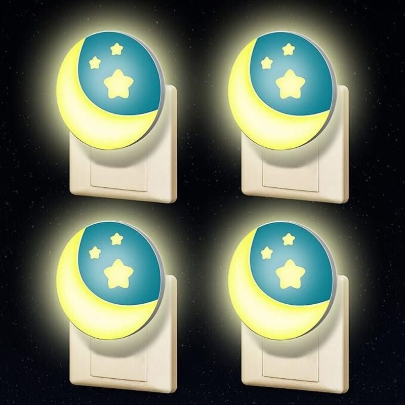 Nachtlicht Steckdose LED, Motiv Mond und Stern, 4 Stück Dämmerungssensor Kinder Schlaflicht, Nachtlampe Baby Schlummerli...