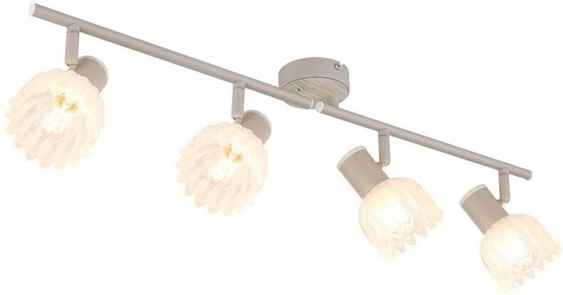Deckenleuchte Spotleiste Spotlampe E14 Glas sand Blumen beweglich Holzoptik