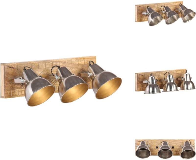 Wandlampe Industriestil Silbern 70x23 cm E27 Mangoholz - Wandleuchte - Wandleuchten - Lampe - Lampen