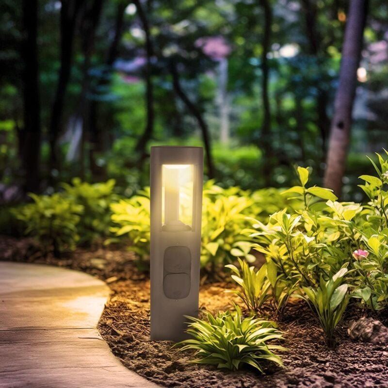 Wegeleuchte 9W warmweiß anthrazit mit 2x Steckdosen - Höhe: 50cm