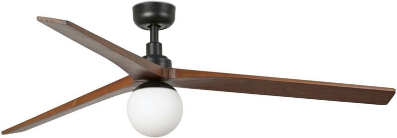 Faro Klim Großer Deckenventilator mit 3 Flügeln, Mattschwarz, Walnuss, mit Licht 1x E27, Wiz Smart System