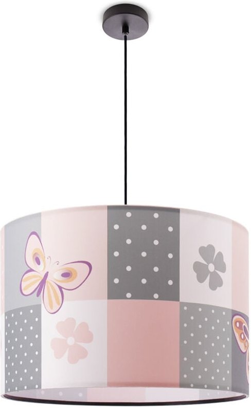 Paco Home Deckenlampe Kinder Pendelleuchte Kinderzimmer Stoffschirm Rund Bunt Baby E27 Pendelleuchte - Schwarz, Creme (Ø...