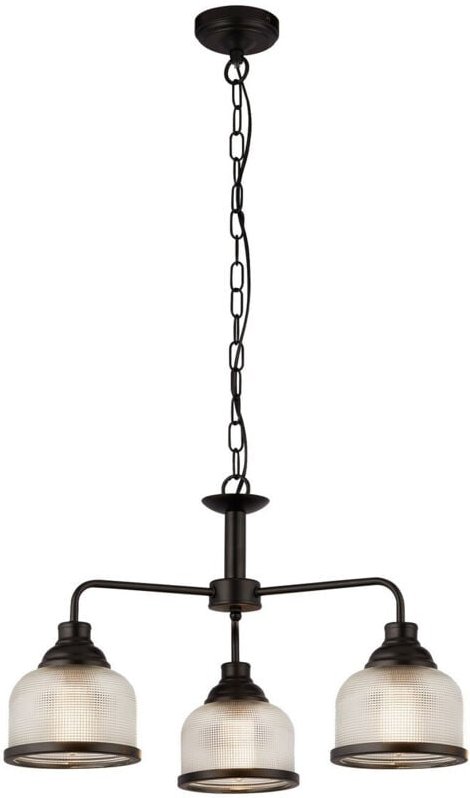 Searchlight Highworth 3-flammige Pendelleuchte aus schwarzem Glas im Holophane-Stil