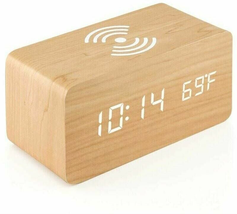 YMYNY Digitaler Wecker mit kabellosem Ladegerät, LED-Tischwecker, Temperaturanzeige