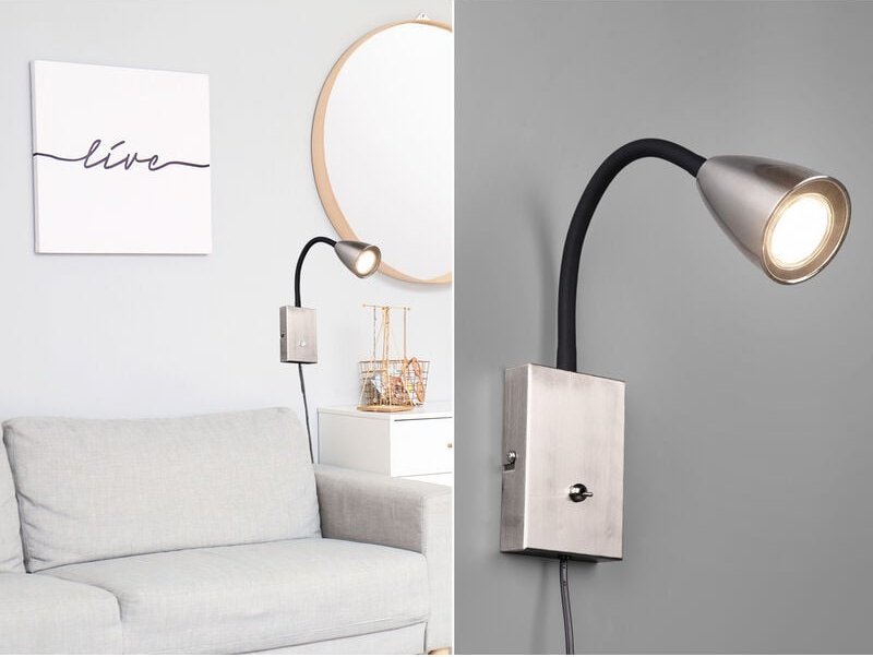 Flexible Leselampe wanda, Wandleuchte mit & ohne Stecker, Silber matt