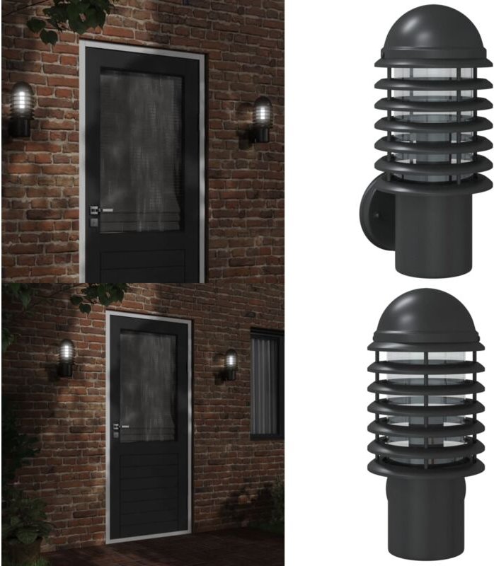 Außenwandleuchte Schwarz Edelstahl - Outdoor Wandleuchte - Edelstahl Wandleuchte - Gartenleuchte - Gartenbeleuchtung - l...