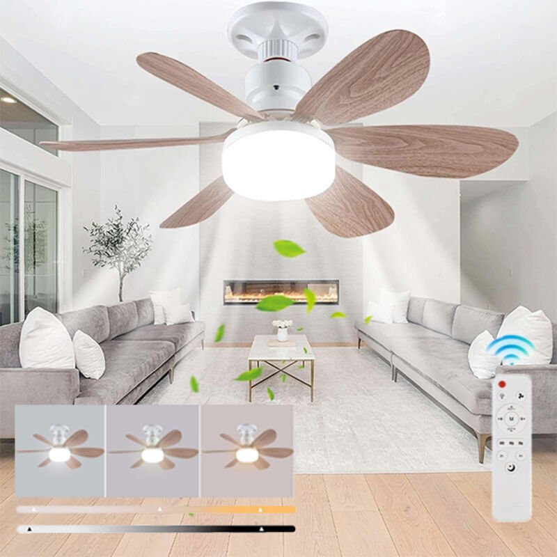 Deckenventilator mit Fernbedienung, Dimmschalter, E27-Fassung, einstellbarer Lichtintensität, Deckenleuchte 52 cm x 18,5...