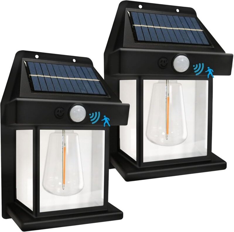 2er Set Solar Wandlampen Tungsten, Bewegungsmelder, 3 Lichtmodi