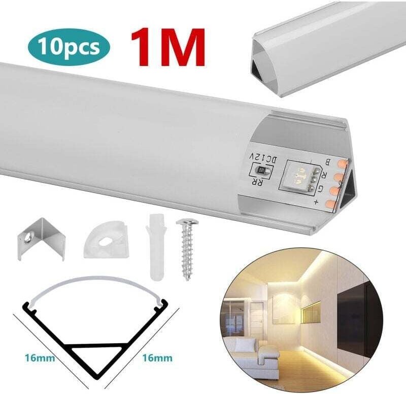 Thumbnail - ALOVZE 10 x 1 m LED-Aluminiumprofil, eloxierter Winkel, milchiger Diffusor für LED-Lichtstreifen, undurchsichtige weiße ...