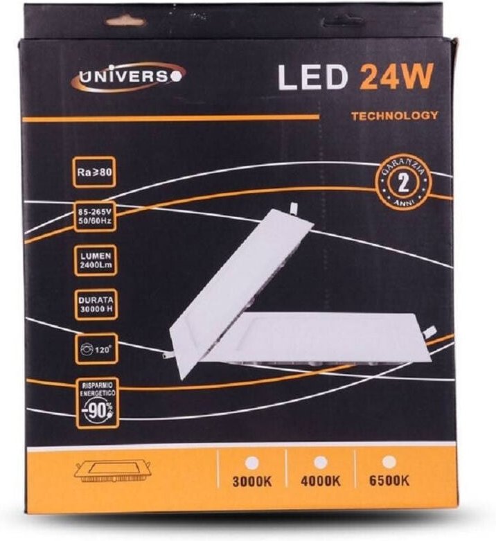 Trade Shop - led pannello slim 24W incasso-quadrato luce bianco caldo freddo natural P285AQ -
