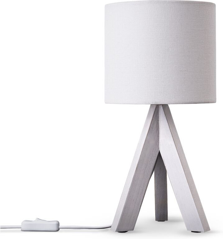 Thumbnail - Paco Home - Tischleuchte Dreibein Nachttischlampe Stehlampe E27 Stoff Lampenschirm Uni Tischleuchte - Weiß, Weiß (Ø17 cm...