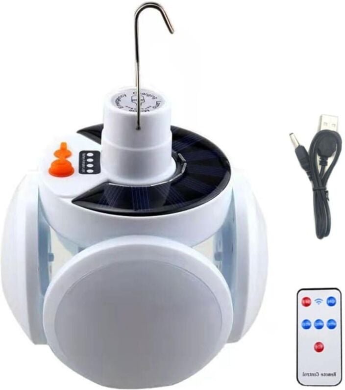 Wiederaufladbare LED-Solarlaterne für Camping, wasserdicht, 5 Leuchtmodi, faltbar, mit Fernbedienung, ideal für Camping ...