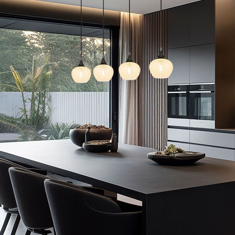 Thumbnail - Hängeleuchte Glas Pendellampe Wohnzimmer schwarz chrom 4 flammig, Metall Glaskugeln, 4x led 7W 806Lm warmweiß, LxBxH 99x...