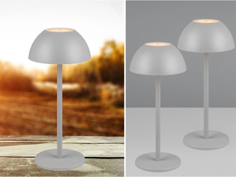 Meinewunschleuchte - 2er set Akku led Tischlampen kabellos für Innen & Außen, Grau - 30cm klein
