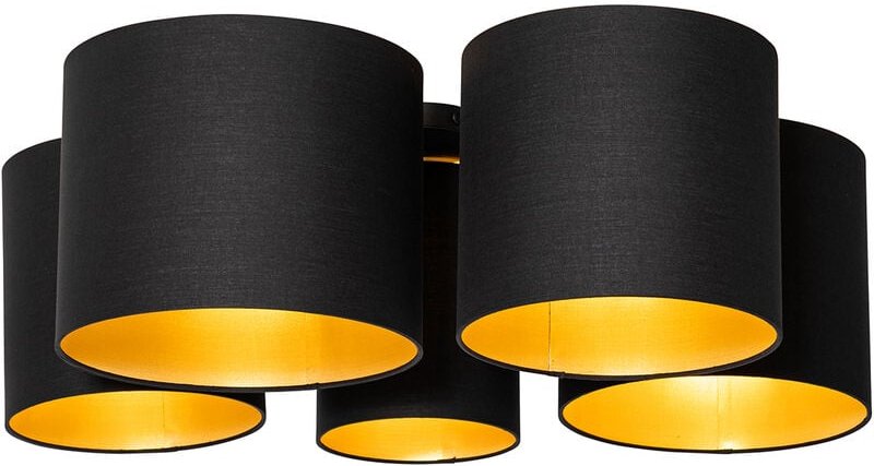 Deckenleuchte schwarz mit goldener Innenseite 5-flammig - Multidrum