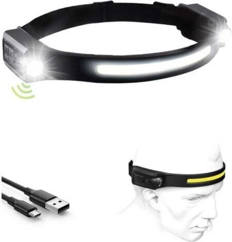 1 Stück (schwarz) wiederaufladbare LED-Stirnlampe, 1200 mA, Doppelscheinwerfer, 12 Stunden Akkulaufzeit, 5 Leuchtmodi, l...