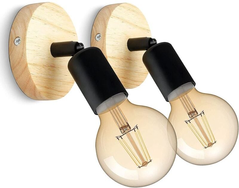Applique Murale Interieur en Bois Vintage Lampe Murale 180° Rotative Rétro Industrielle E27 Appliques pour Chambres, Sal...