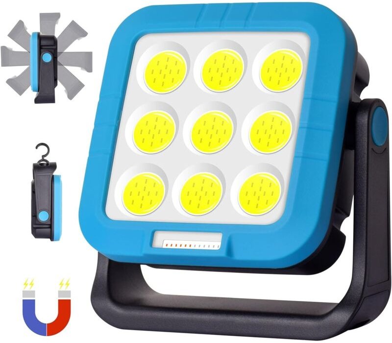 Wiederaufladbare Arbeitsleuchte, wiederaufladbarer LED-Fluter mit 7 Beleuchtungsmodi, IP44 wasserdicht für Camping, Arbe...