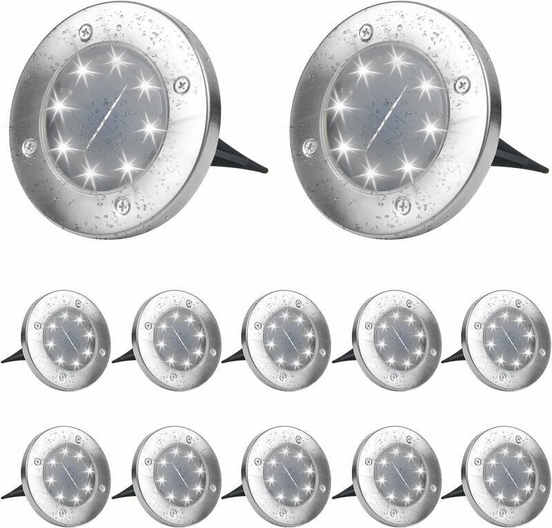 Solarleuchte für den Außenbereich, kühles Weiß 6000 k, 12 Stück, wasserdichte Solarlampe, Einbaustrahler für Weg, Garten...