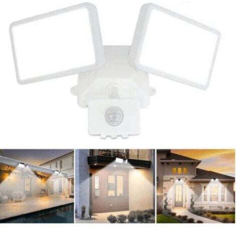LED-Flutlicht mit einstellbarem Bewegungssensor, Doppelkopf-LED-Außenflutlicht, IP65 wasserdicht, Tageslichtweiß, Park, ...