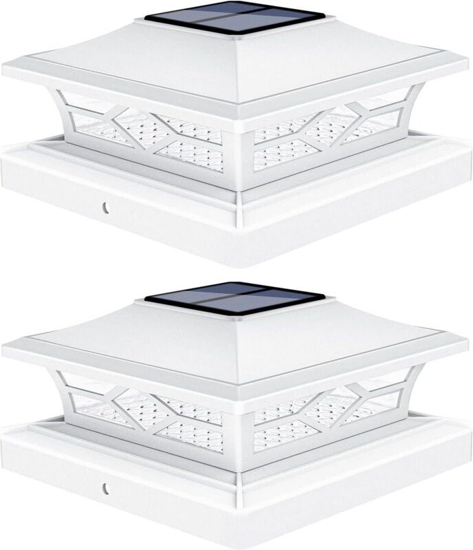 Solar-Pfostenleuchten: 2er-Pack Pfostenkappenleuchten für Außenterrassen, weiß, für Dockzäune, wasserdicht, 2 Farbmodi, ...