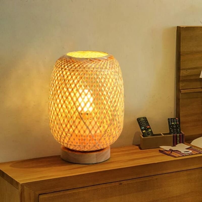 Thumbnail - Bambus-Weblaterne, Tischlampe, Nachttischlampe, japanischer Stil, Nachtlicht, dekorative Beleuchtung, Schreibtisch-Lampe...