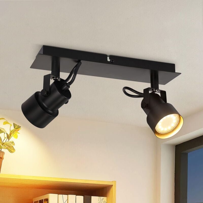Thumbnail - Deckenstrahler 2 Flammig Deckenspot Schwarz - Vintage Schwenkbar Deckenleuchte GU10 350° Strahler Deckenlampe Spots Küch...