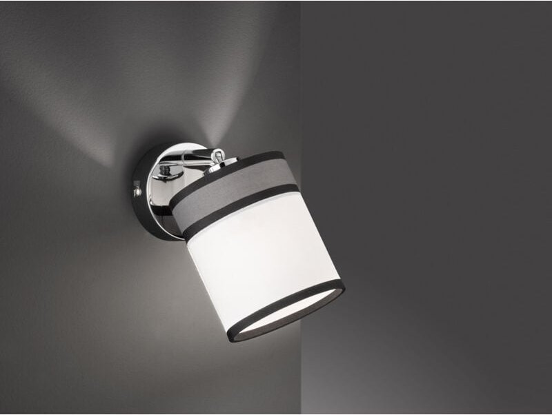 Thumbnail - Wandstrahler davie Silber Chrom mit Stoffschirm Grau/Weiß, Breite 10cm