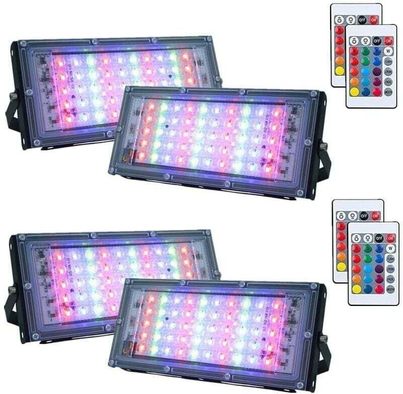 4er-Pack dimmbare RGB-LED-Flutlichter für den Außenbereich, IP66 wasserdicht, mit Fernbedienung, 16 Farben, 4 Beleuchtun...