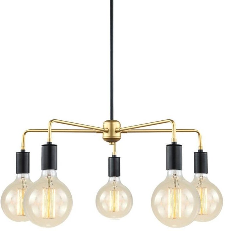 Malene - Moderner hängender Anhänger Schwarz, Gold 5 Licht, E27 - Italux