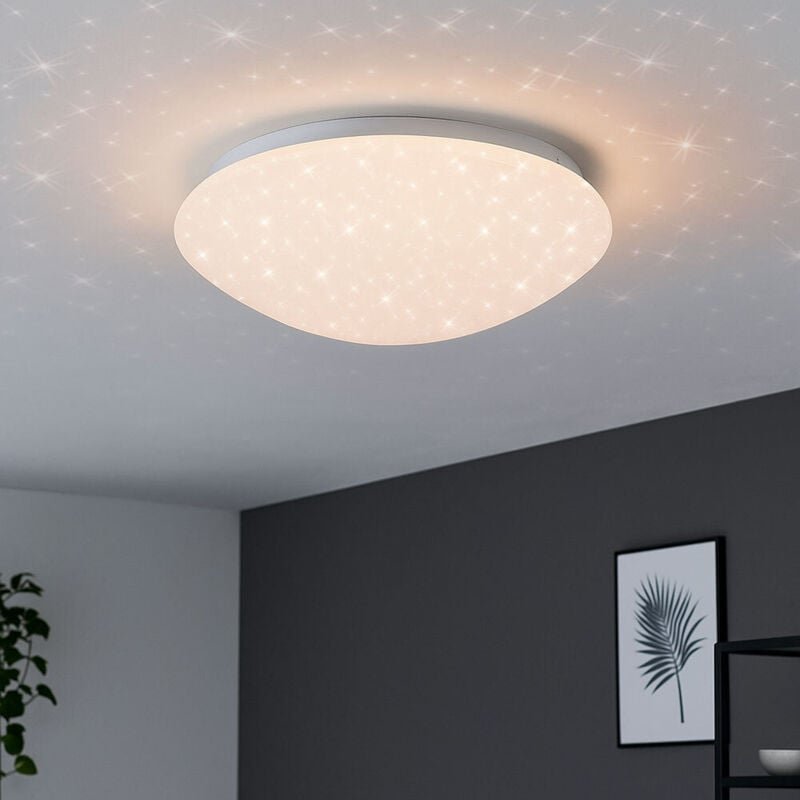 LED Deckenleuchte Sterneneffekt Badezimmer Deckenlampe IP44 Badleuchte dimmbar über CCT Schaltung, Metall weiß, 18W 1600...
