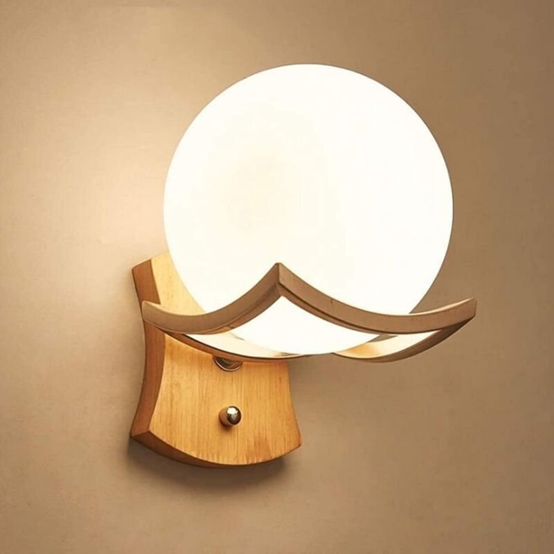 Wandlampe Moderne Glaswandlaterne Nordische Holzwandlampe Vintage Retro Treppenlampe E27 Schlafzimmerlampe Wandleselampe...
