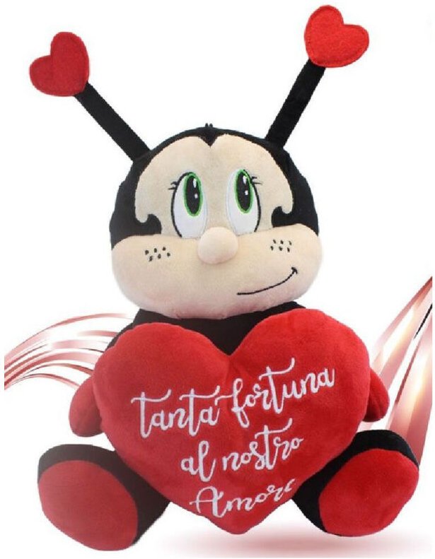 Trade Shop Traesio - Trade Shop - coccinella in peluche mit heart 30 cm porta fortuna regalo san valentino 95370 -