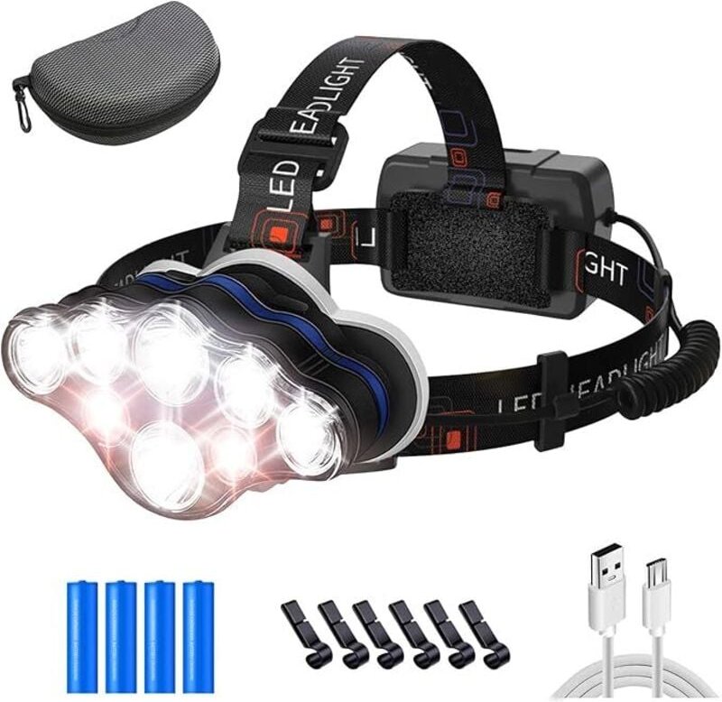 8 Modi18000 Lumen LED-Stirnlampe, USB-aufladbar, IPX4 wasserdicht, geeignet für Outdoor-Sportarten und verschiedene Akti...