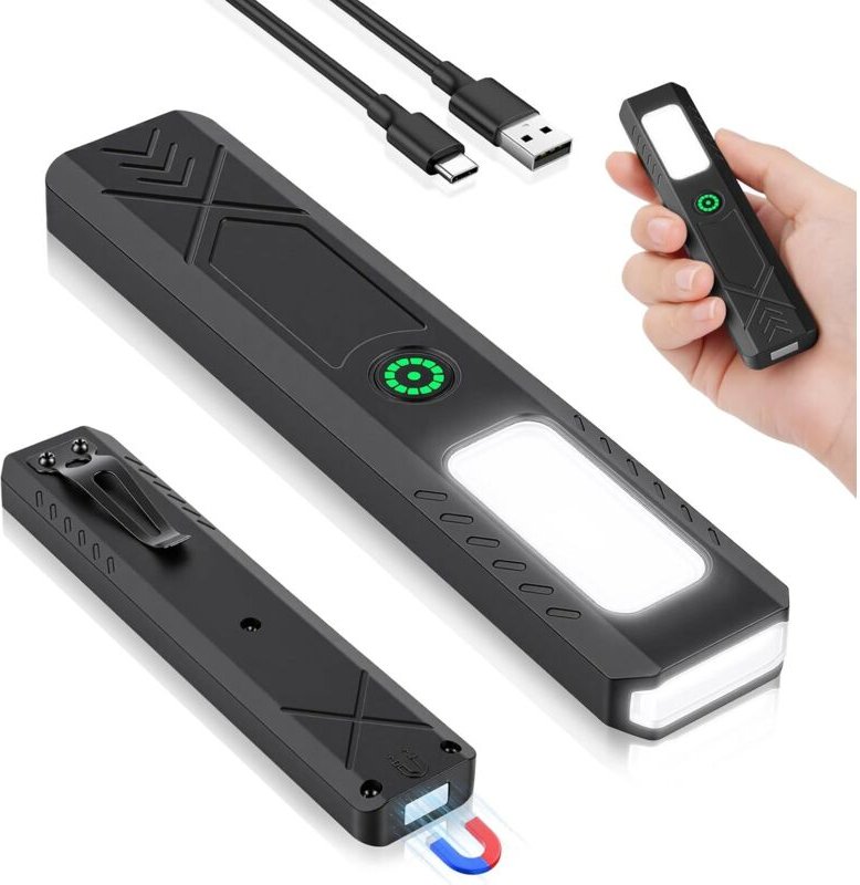CCYKXA Mini-Flache, wiederaufladbare USB-C-Taschenlampe, Arbeitsleuchte mit Magnetfuß und Taschenclip, ultraportabel, fü...