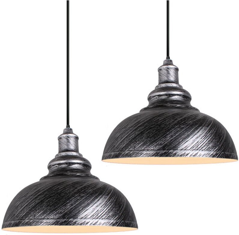 2er Pack Pendelleuchte Retro Industrielle Hängeleuchter E27 Deckenleuchte Eisenschirm für Wohnzimmer Restaurant Grau
