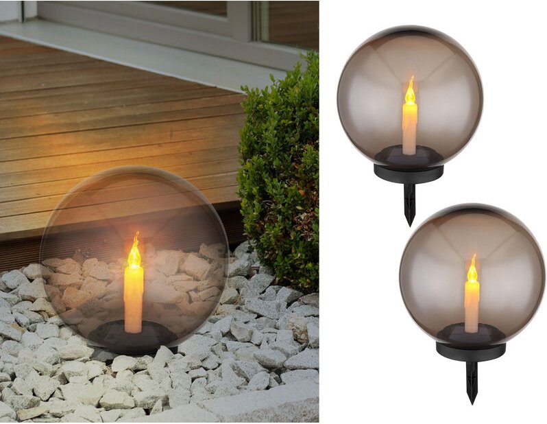 LED Solarkugeln Garten 2er SET - Ø 25cm rauchfarbig mit Erdspieß