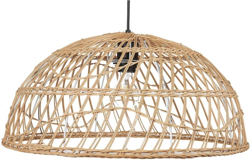 Hängeleuchte Natürlich Beige Rattan Geflochten mit Rundem Schirm Langem Kabel Boho Stil für Esstisch Wohnzimmer Flur Woh...