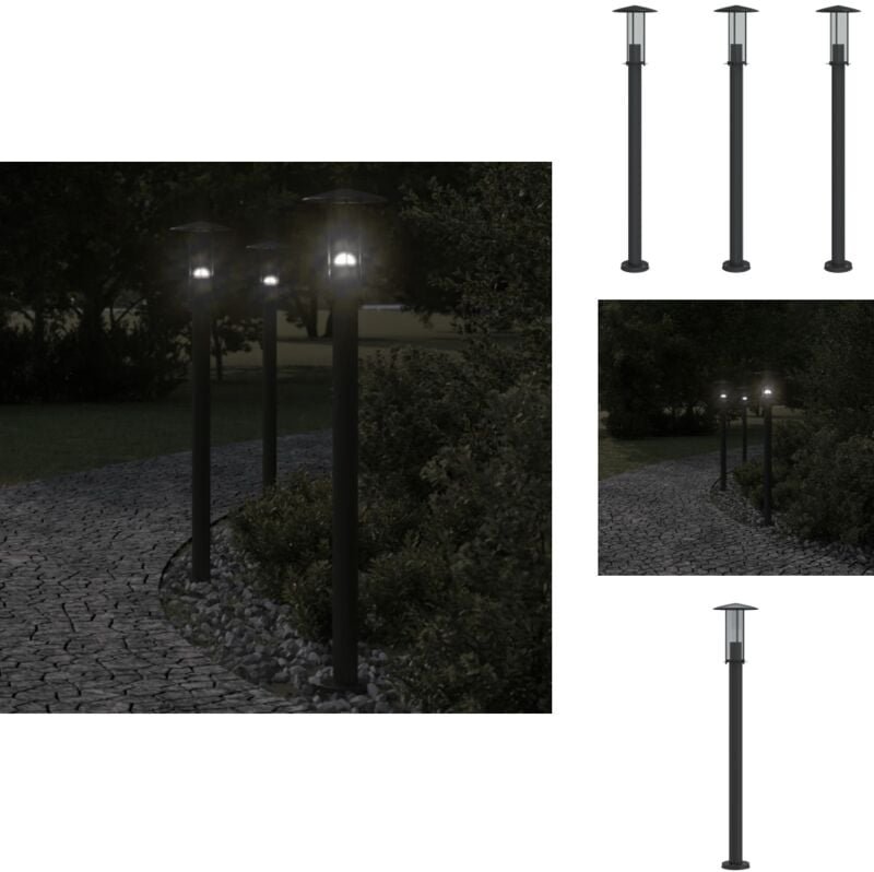 Wegeleuchten 3 Stk. Schwarz 100 cm Edelstahl - Outdoor-Beleuchtung - Gartenlampe - Stehleuchte - Edelstahl Lampe - LED-L...