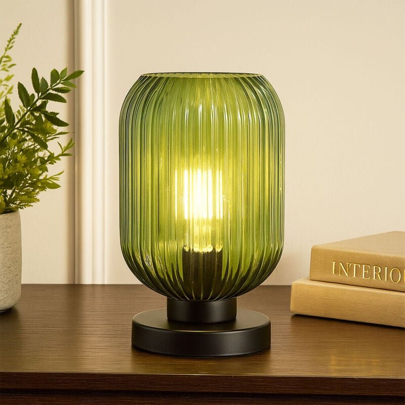 Globo Lighting - Tischlampe Nachttischleuchte Wohnzimmerlampe Schlafzimmerleuchte Beistellleuchte, Metall schwarz Glas g...